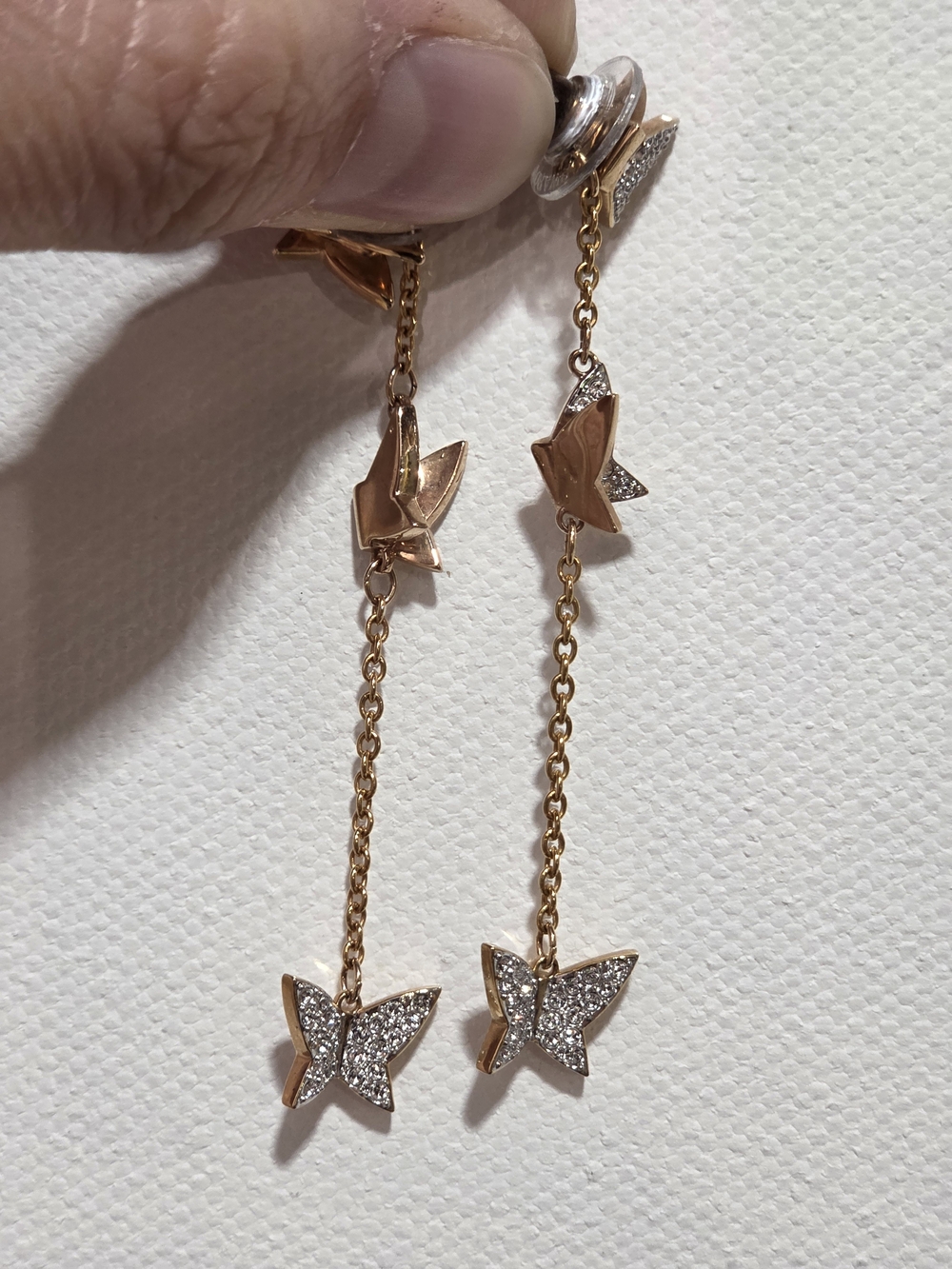 Swarovski Rose Gold Butterfly Chain Drop Earrings with Clear Crystals